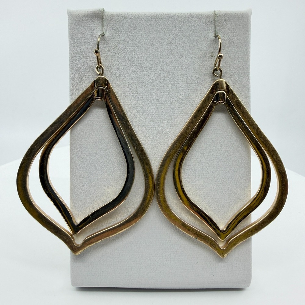 Gold Tone Teardrop Layered Statement Earrings - Boho Chic Festival Jewelry